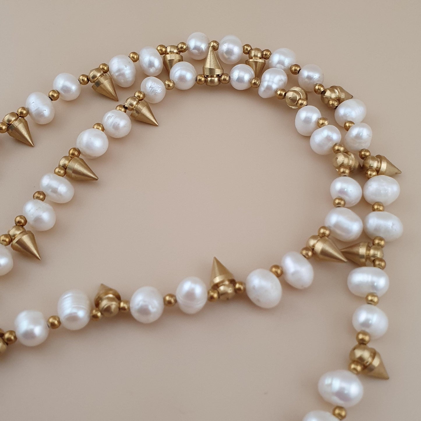 Classic Freshwater Pearl with Brass Beads Necklace
