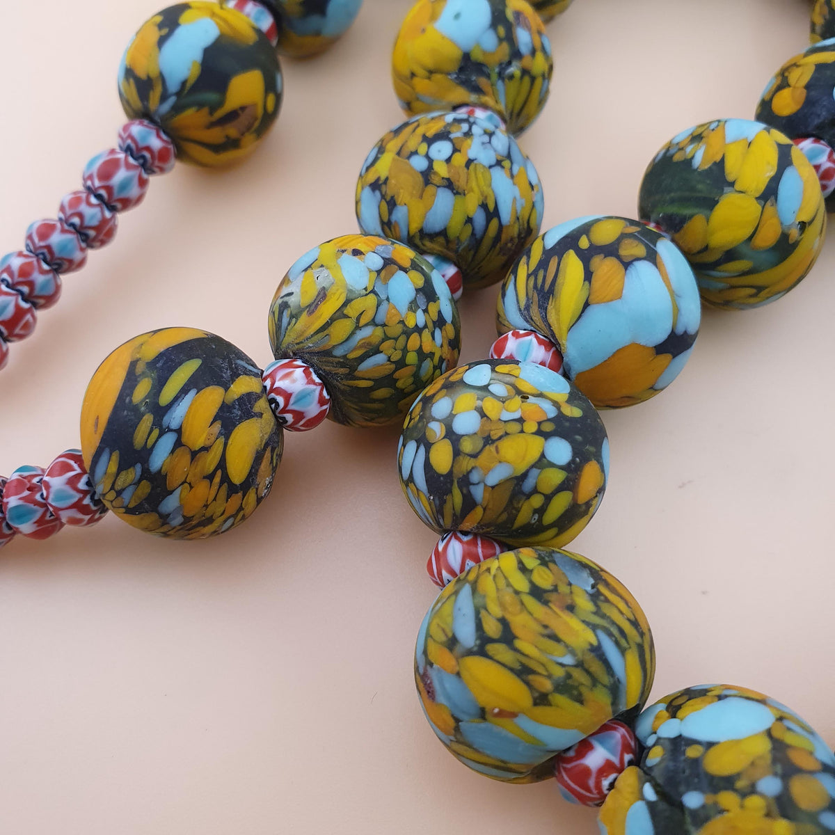 Vintage Venetian Millefiori Glass Bead Necklace - 24 inch