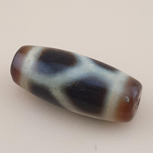 Vintage Chain Link Pattern Himalayan Tibetan Agate Dzi Bead Amulet