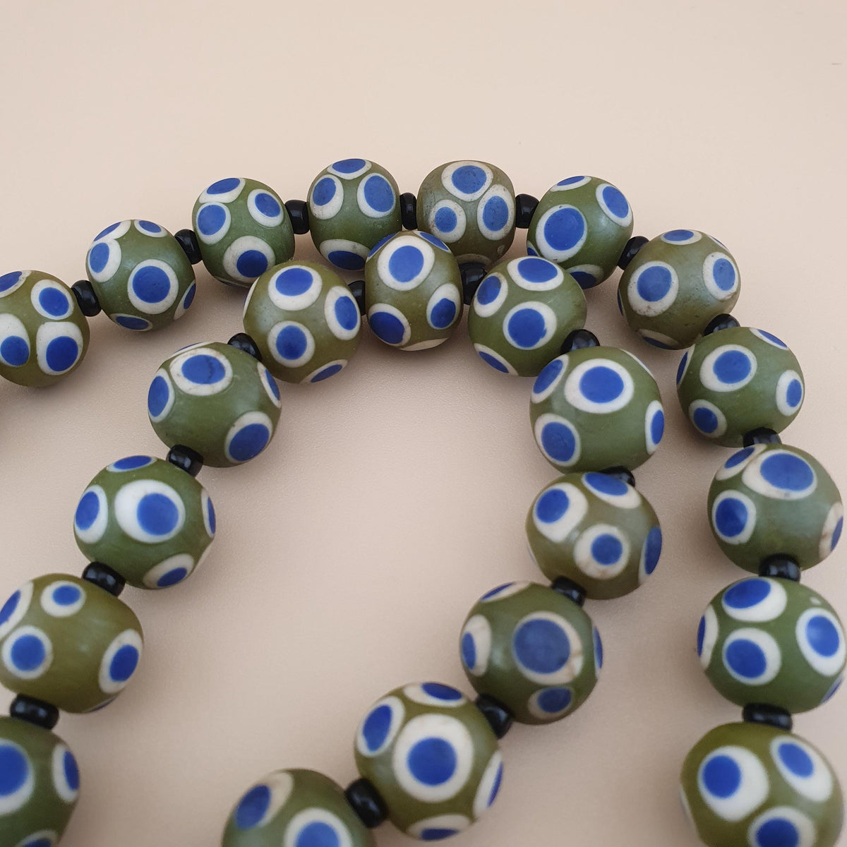 Vintage Thousand Blue Eyes Venetian Glass Bead Necklace - Millefiori Style 24"