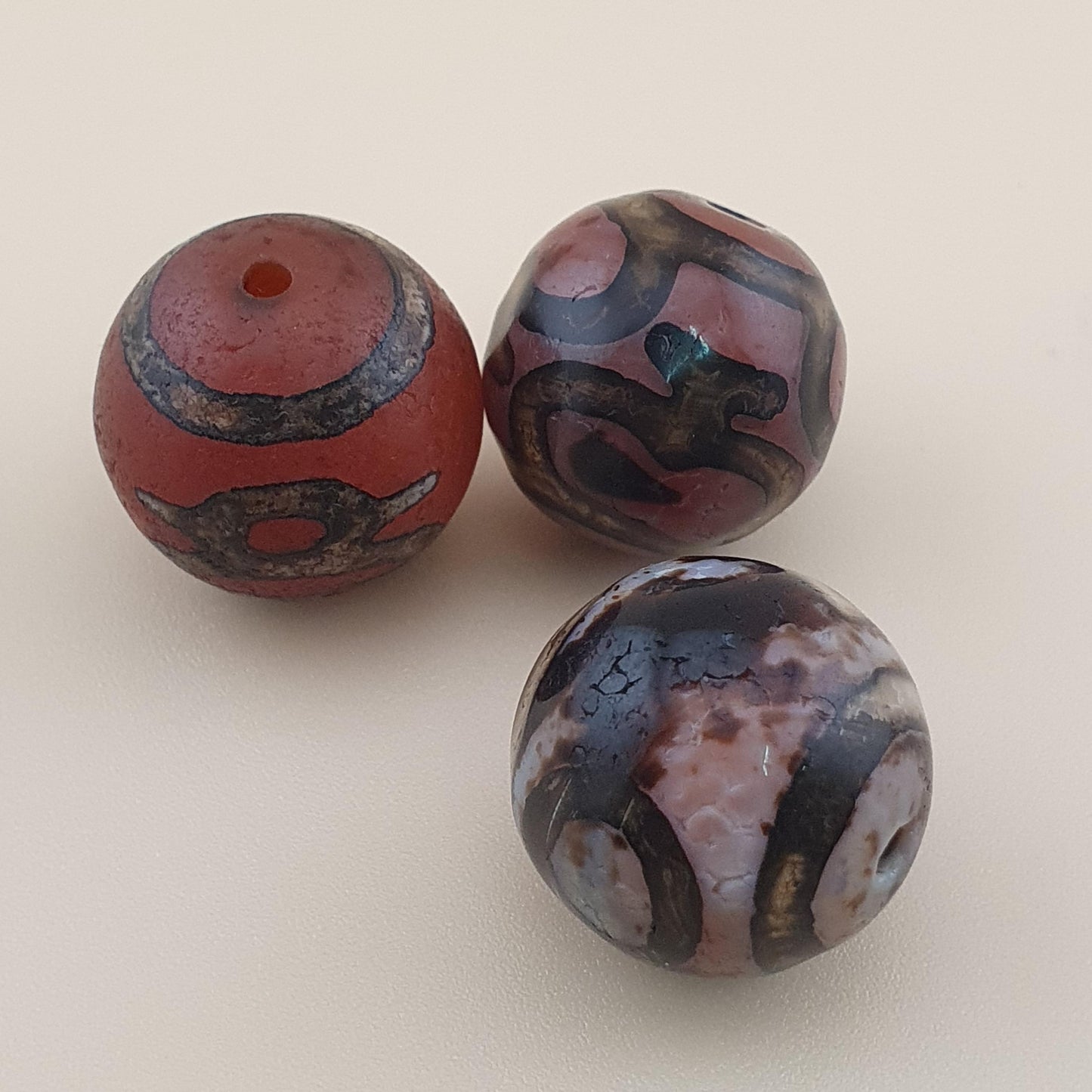 Vintage Etched Carnelian Agate Lot of 3 Beads