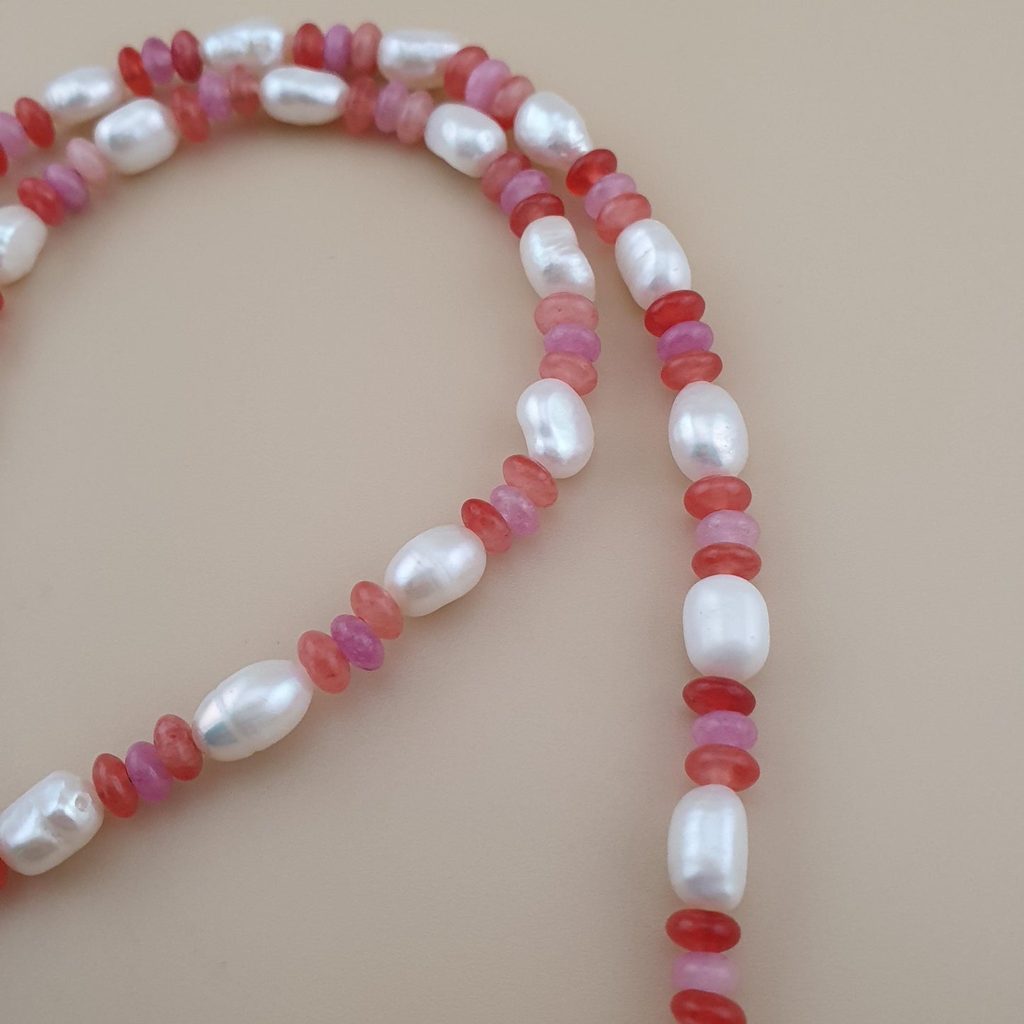 Natural Pearl & Rose Quartz Necklace Elegant 22 Design