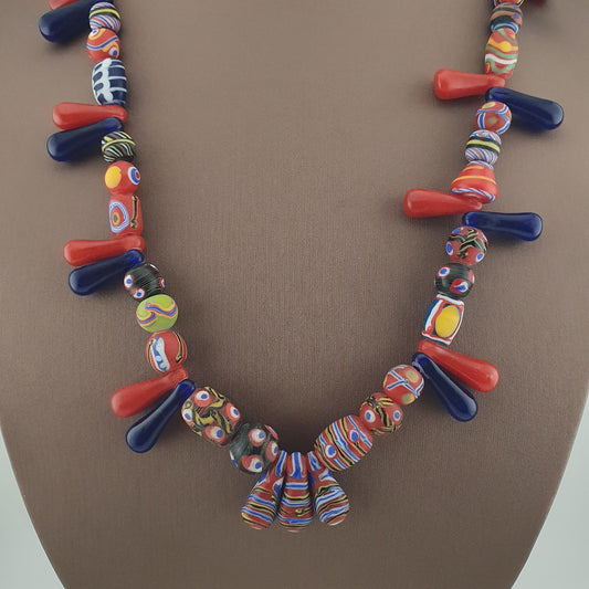 Antique Venetian Style Multicolor Glass Beads, Gabri & Floral Beads Necklace