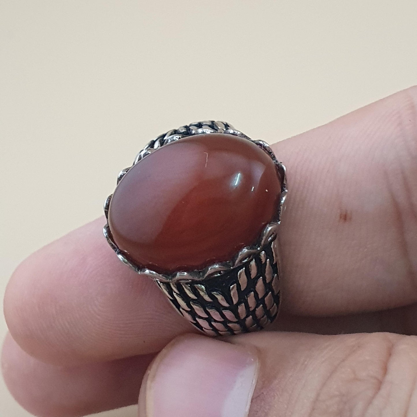 Echter roter Achatring aus 925er Sterlingsilber, elegant