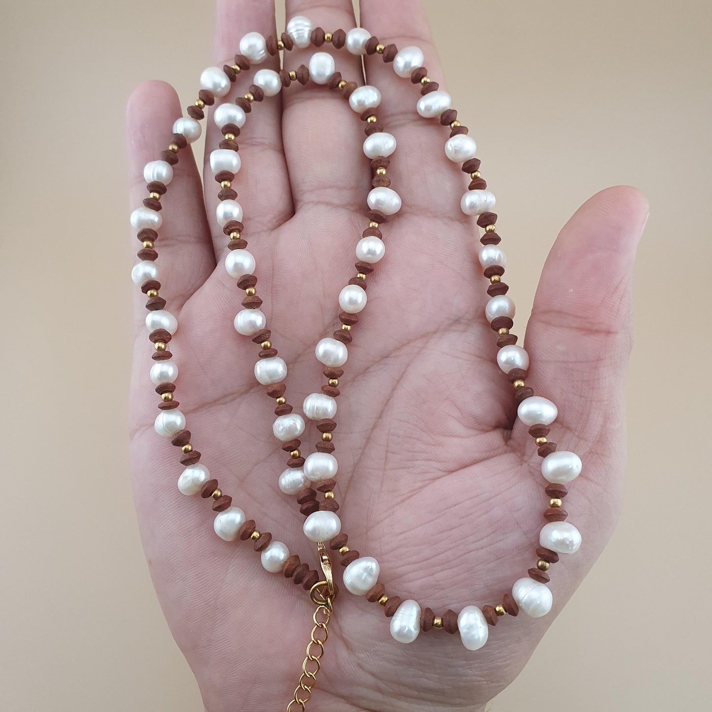 Natural Freshwater Pearl Necklace with Vintage Tiny Jasper Beads