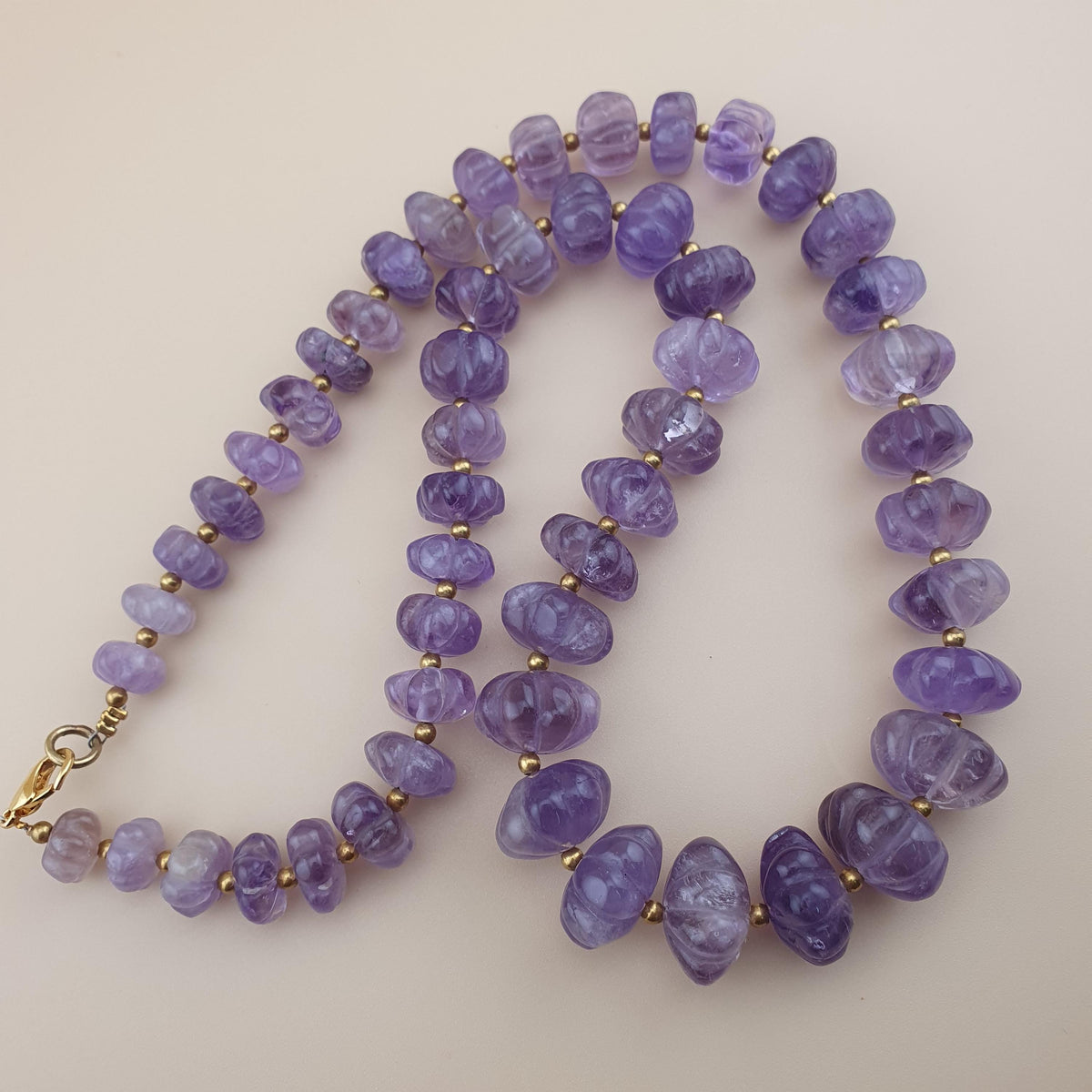 Vintage Amethyst Bead Necklace: Melon Shape Purple Gemstone, 22 Inch