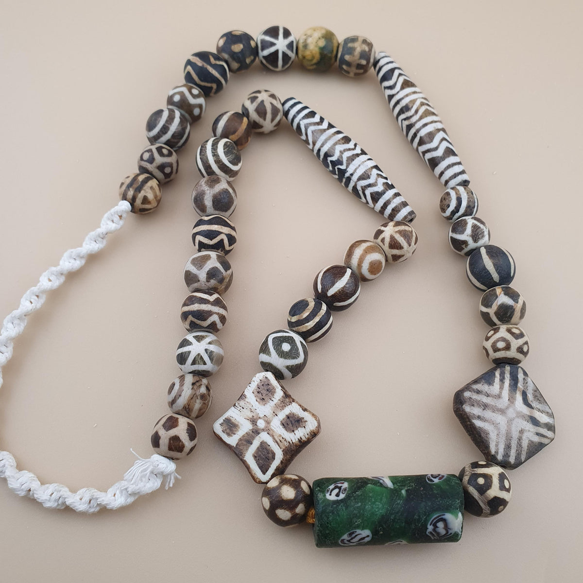 Vintage Asian African Pumtekpyu & Glass Beads Necklace 20 inches