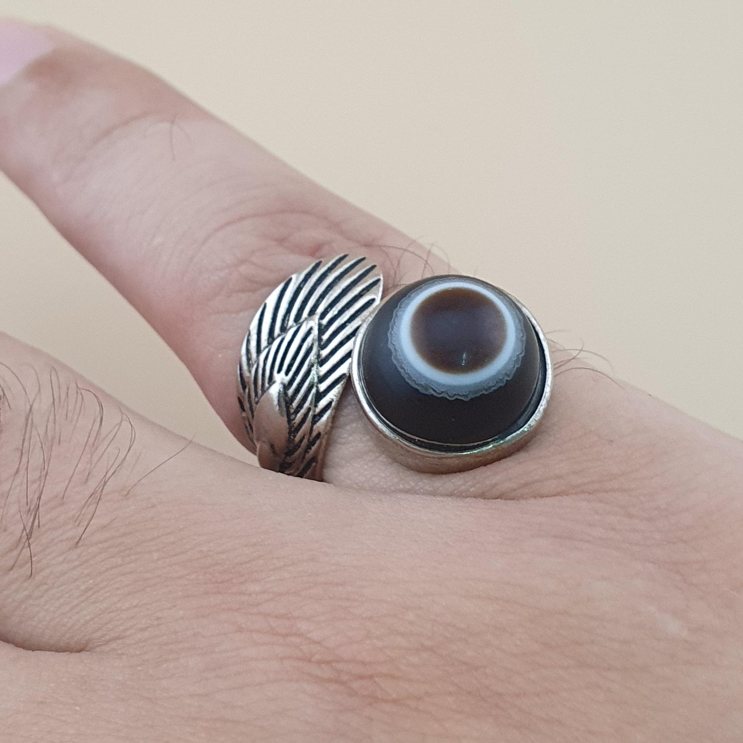 Lot Of 2 Vintage Suliemani Eye Agate Brass Rings