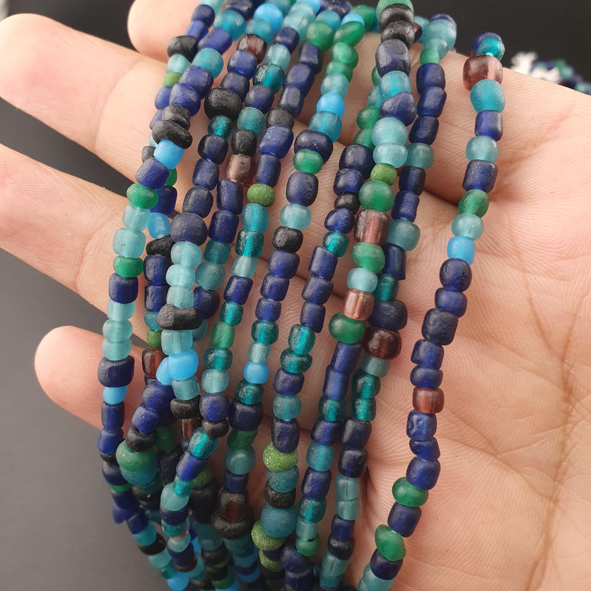 Vintage African Style Green Blue Tiny Glass Beads 10 Strands Lot