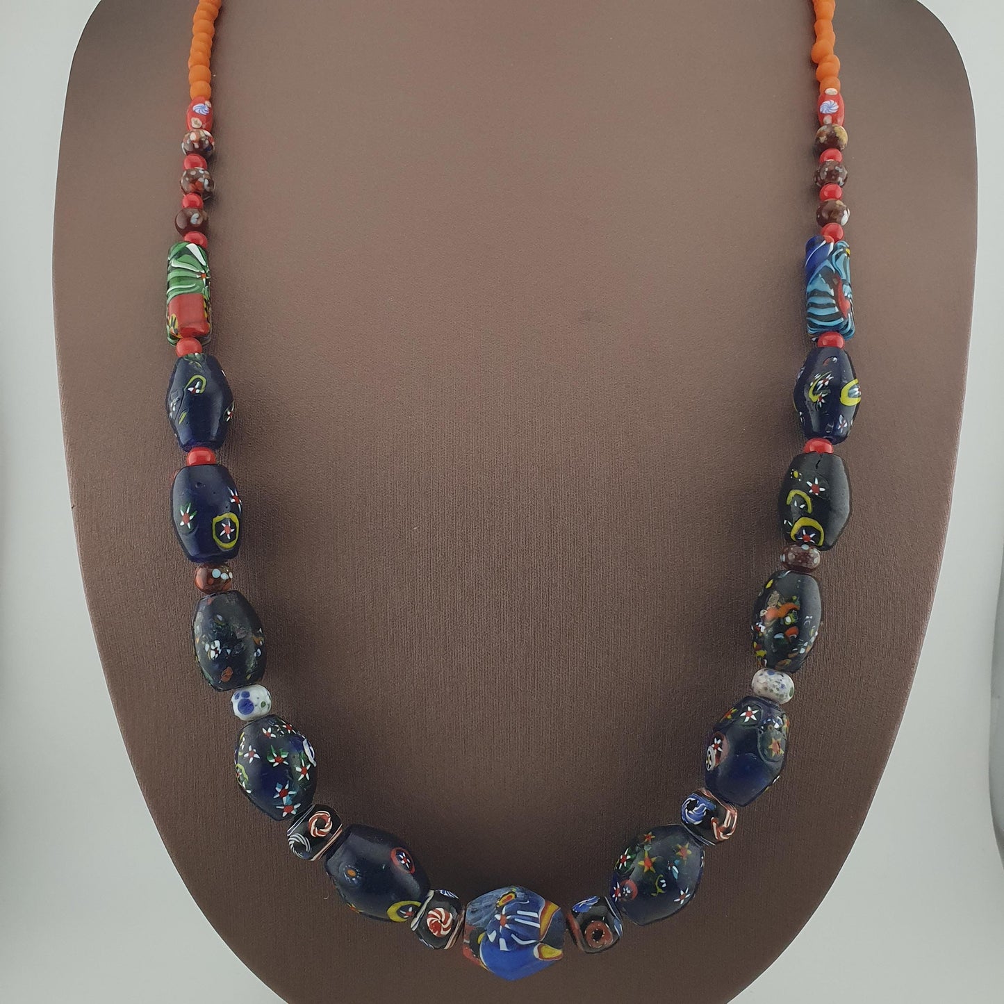 Vintage Venetian Style Floral & African Glass Beads Necklace