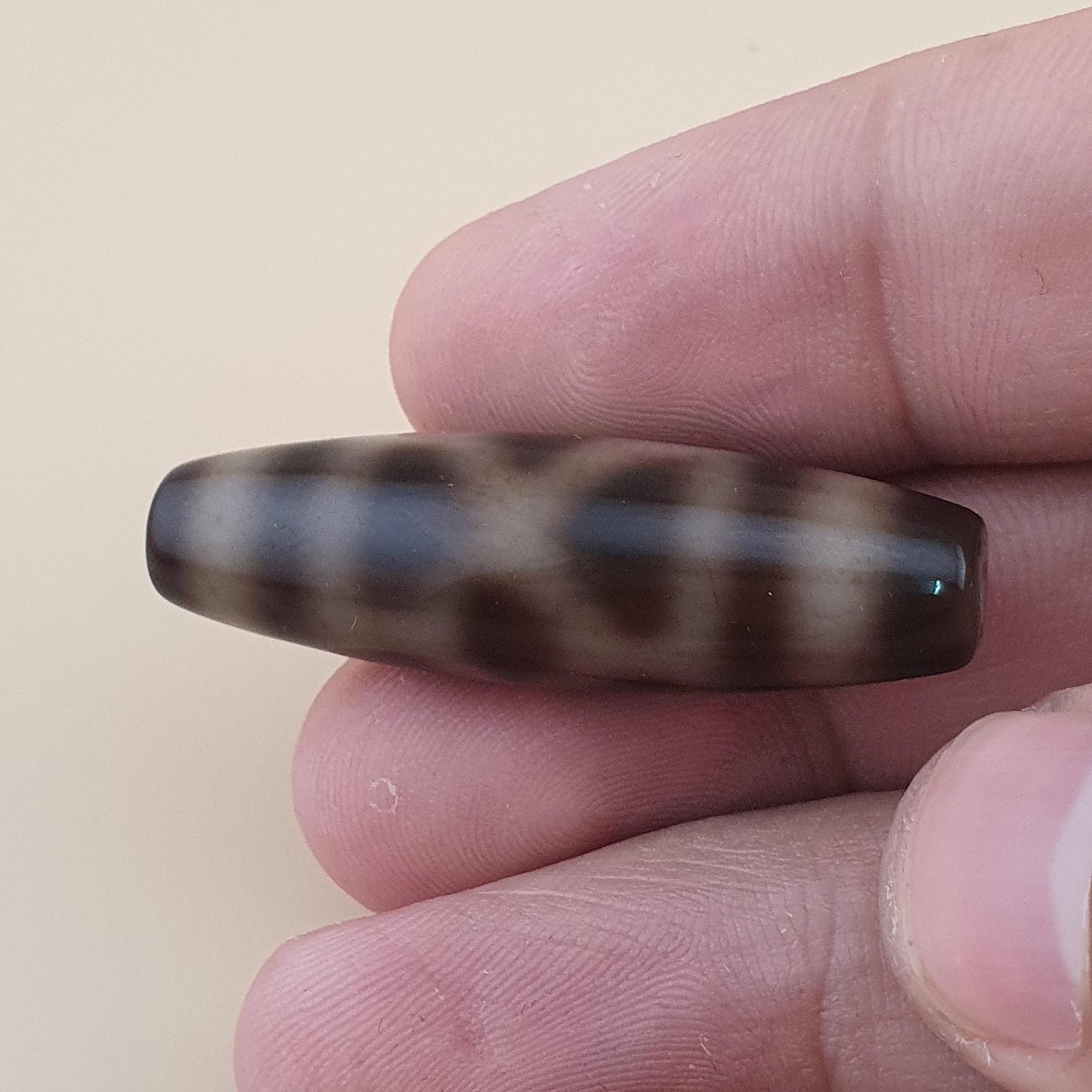 Vintage Earth & Sky and Chain link Pattern Himalayan Tibetan Agate Bead Amulet