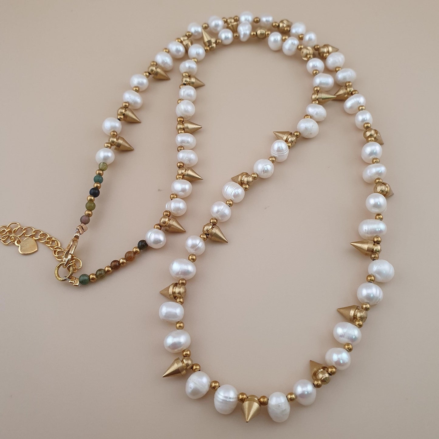 Classic Freshwater Pearl with Brass Beads Necklace