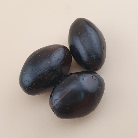 Antique Natural Brown Black Suliemani Oval Shape Suliemani Agate Lot of 3 Beads