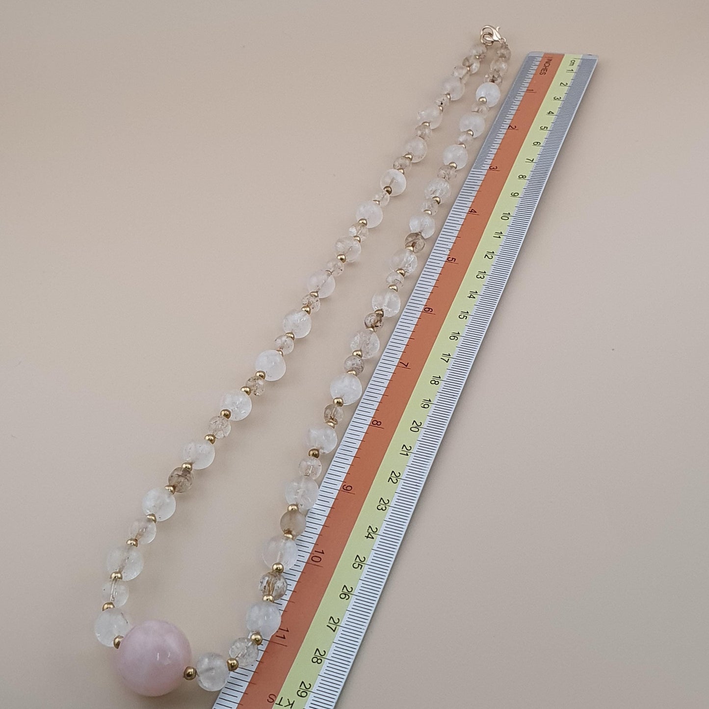 Vintage Himalayan Quartz with Rosary Big Quartz Pendant Beaded Necklace