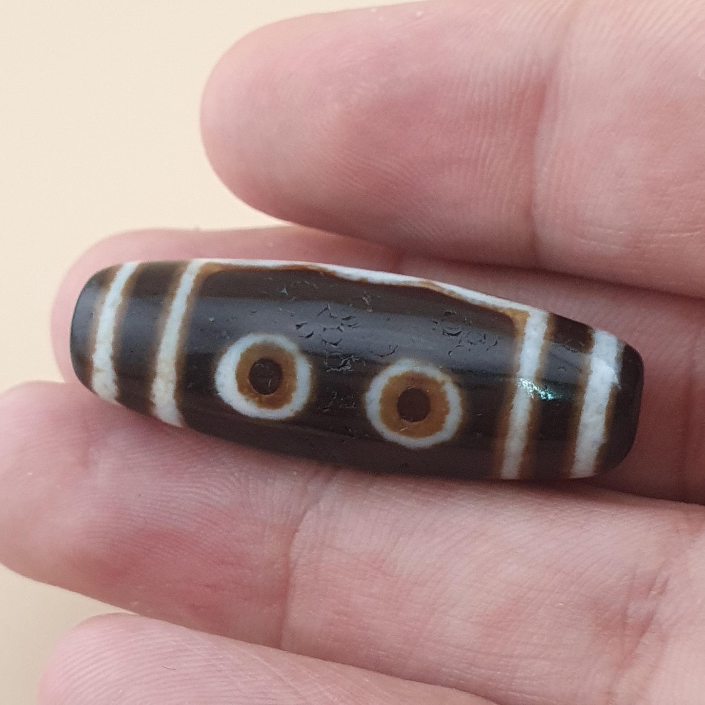 Vintage 5 Eyes Himalayan Tibetan Agate Dzi Bead Amulet Pendant
