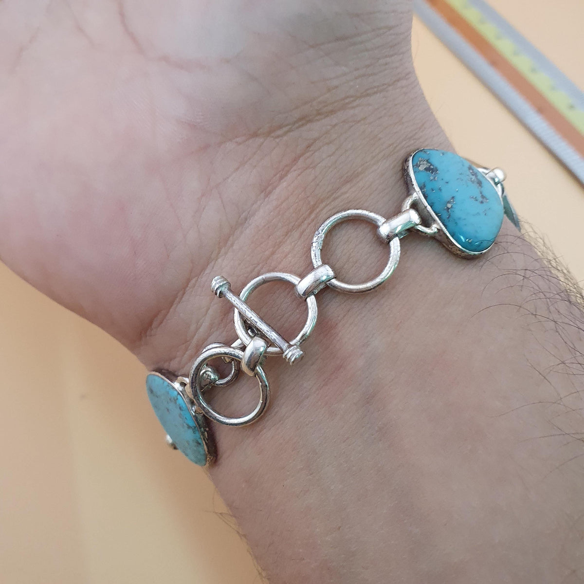 Authentique bracelet en argent sterling 925 avec turquoise d'Arizona