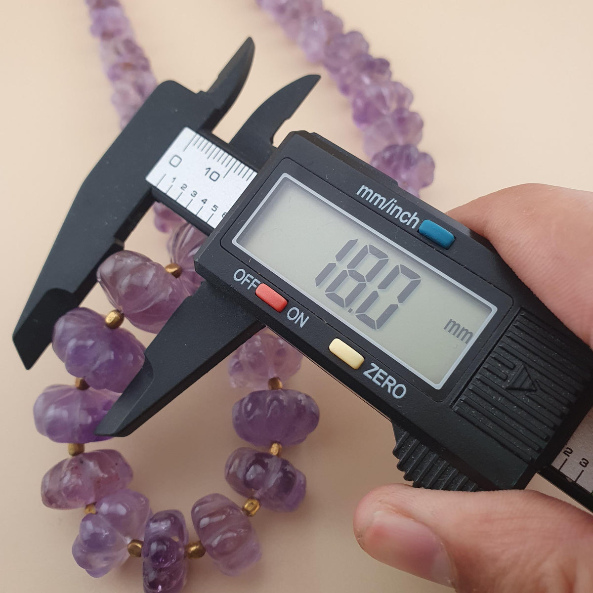 Vintage Melon Amethyst Bead Necklace - 22 Inch Gemstone Jewelry