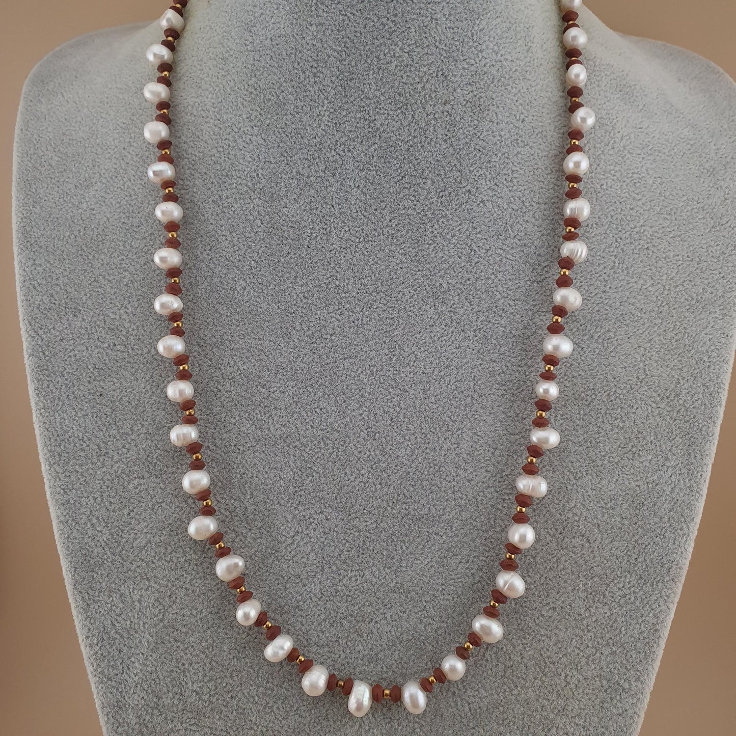 Natural Freshwater Pearl Necklace with Vintage Tiny Jasper Beads