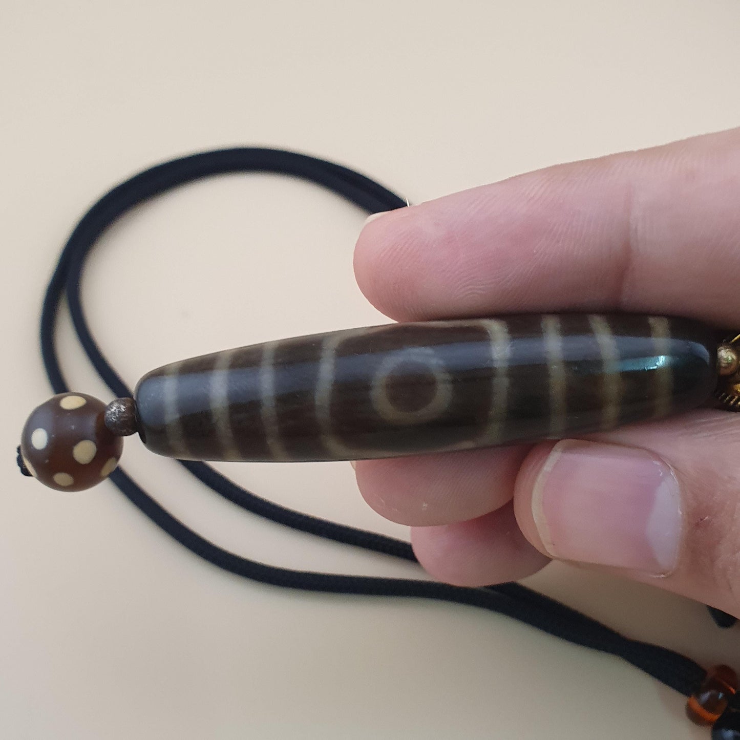 Vintage 3 Augen Himalaya Tibet Achat Dzi Perlen Amulett Anhänger Halskette