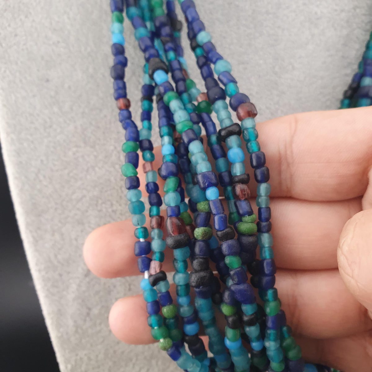Vintage African Style Green Blue Tiny Glass Beads 10 Strands Lot