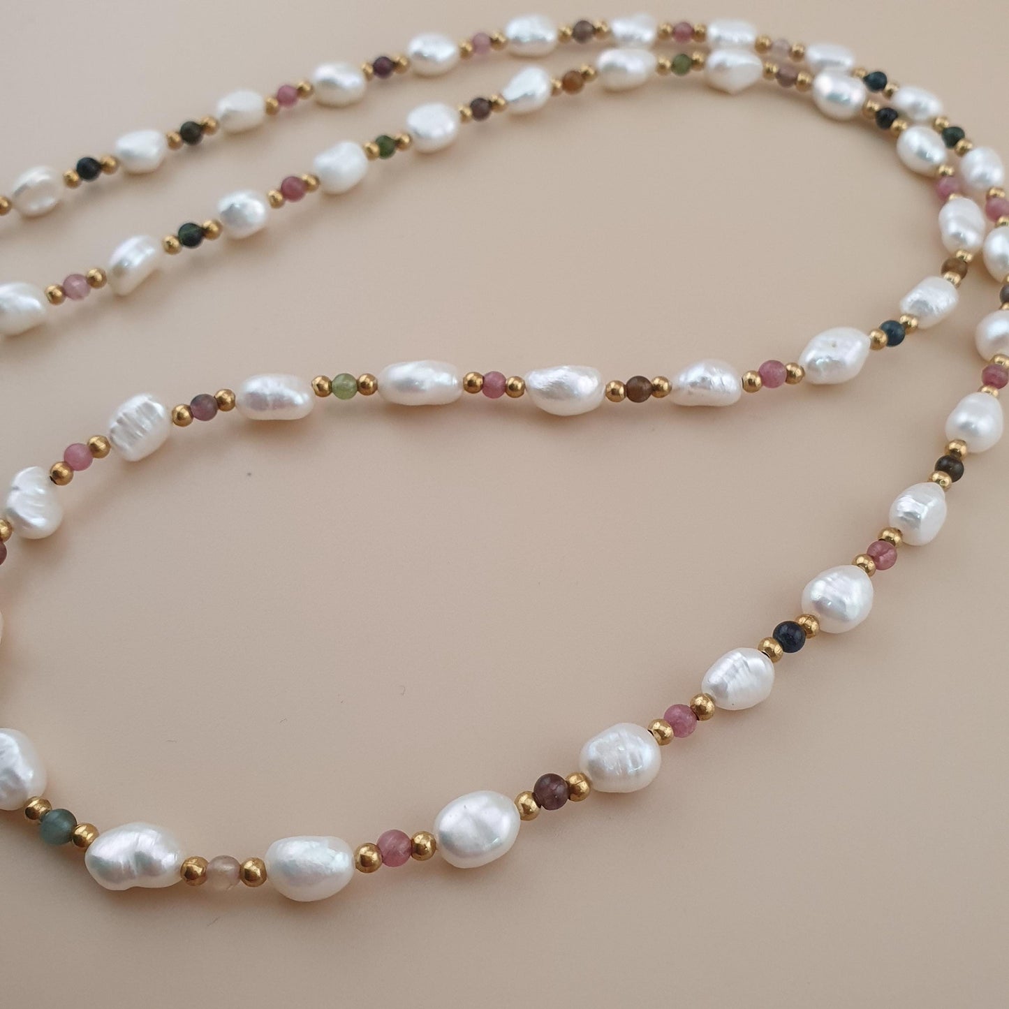 Freshwater Pearls with Tourmaline Gemstone Beads Necklace