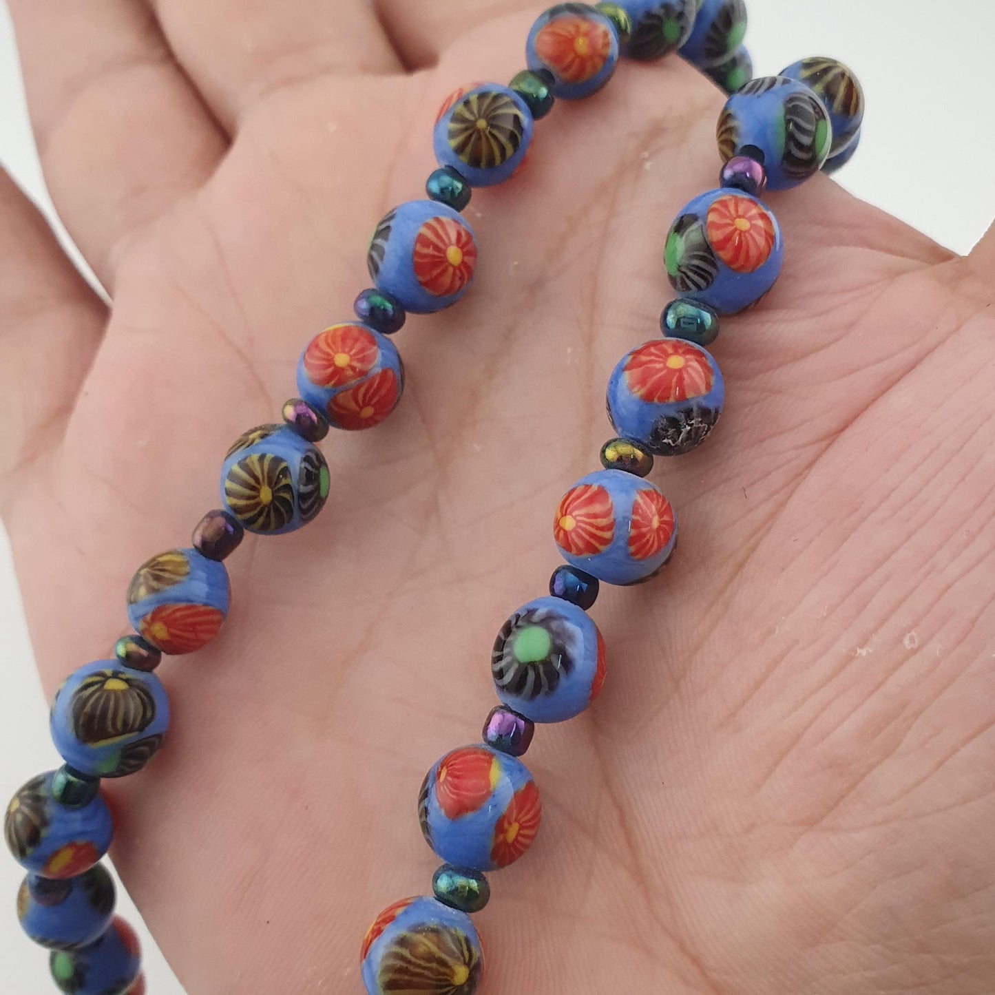 Antique Venetian Style Floral Glass Beads Necklace