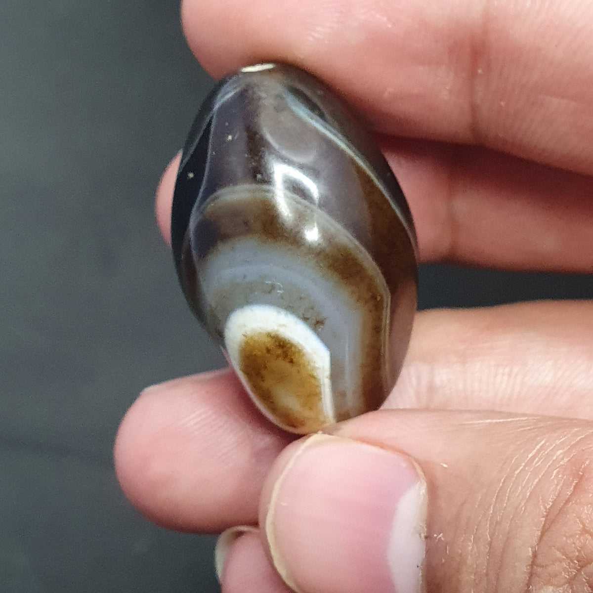 Perle d'agate œil de Souleïmani de l'Himalaya vintage