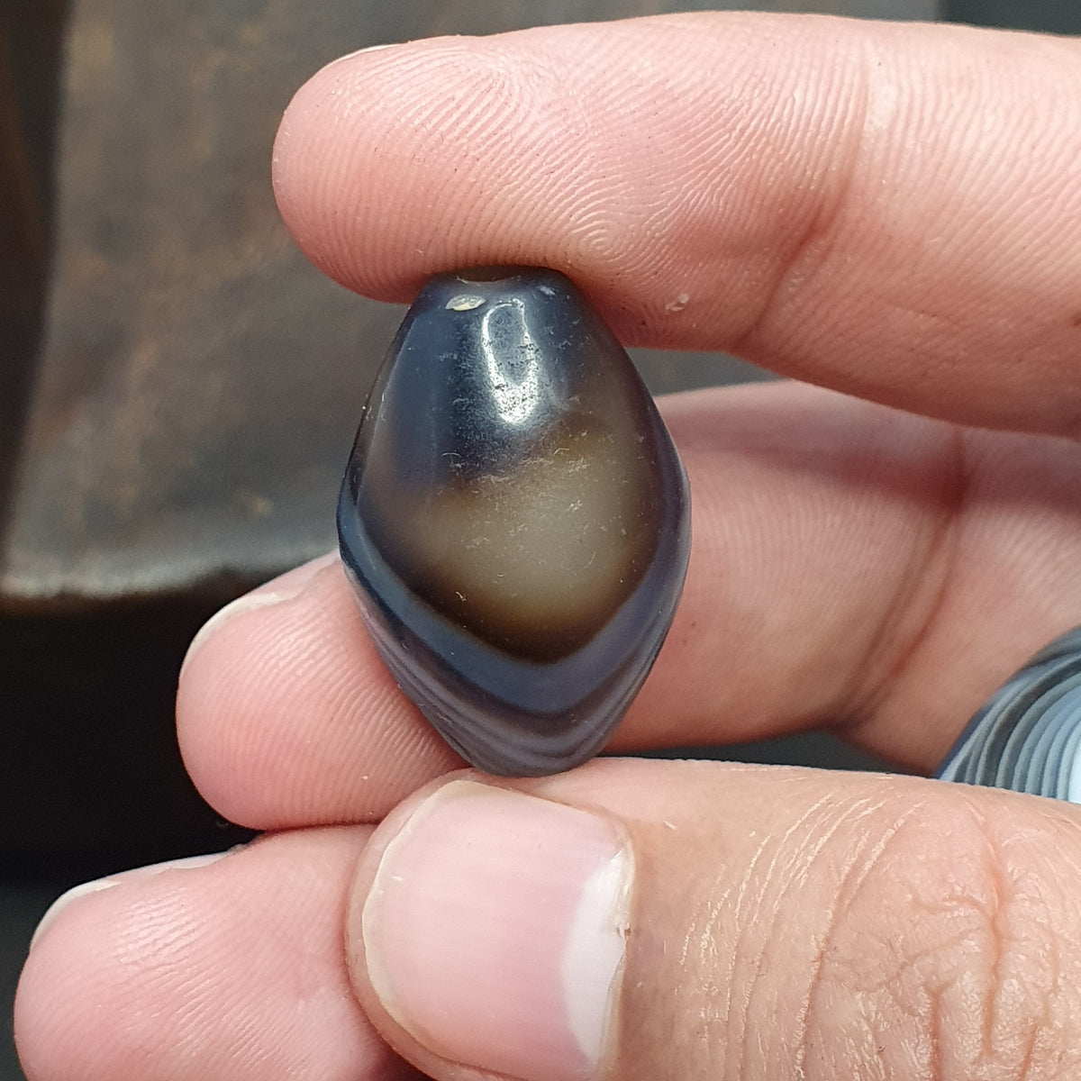 Lot vintage de 2 perles d'agate calcédoine