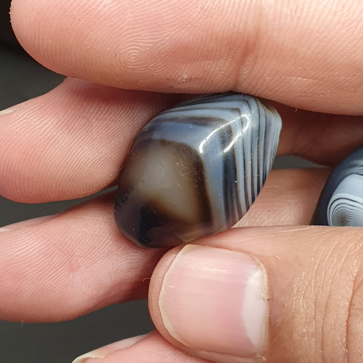 Lot vintage de 2 perles d'agate calcédoine