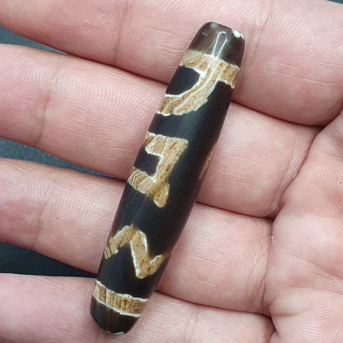 Amulette Perle Dzi en Agate Tibétaine de l'Himalaya Vintage