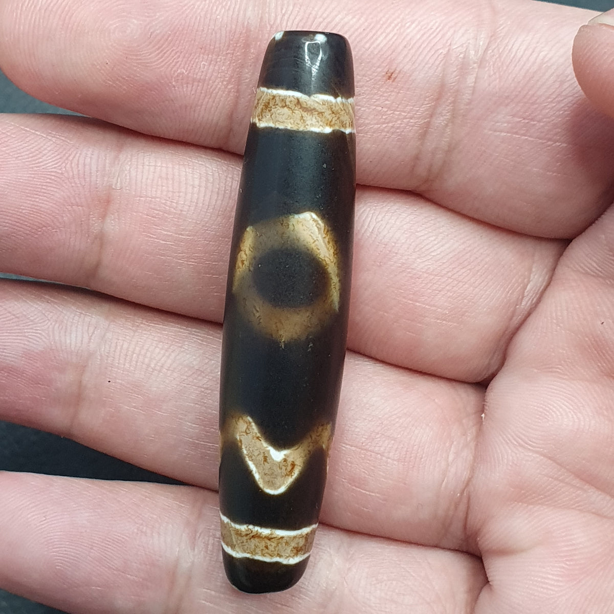 Amulette Perle Dzi en Agate Tibétaine de l'Himalaya Vintage