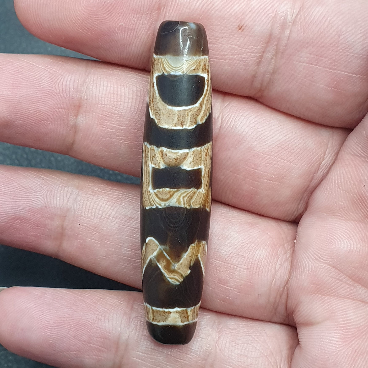 Amulette Perle Dzi en Agate Tibétaine de l'Himalaya Vintage