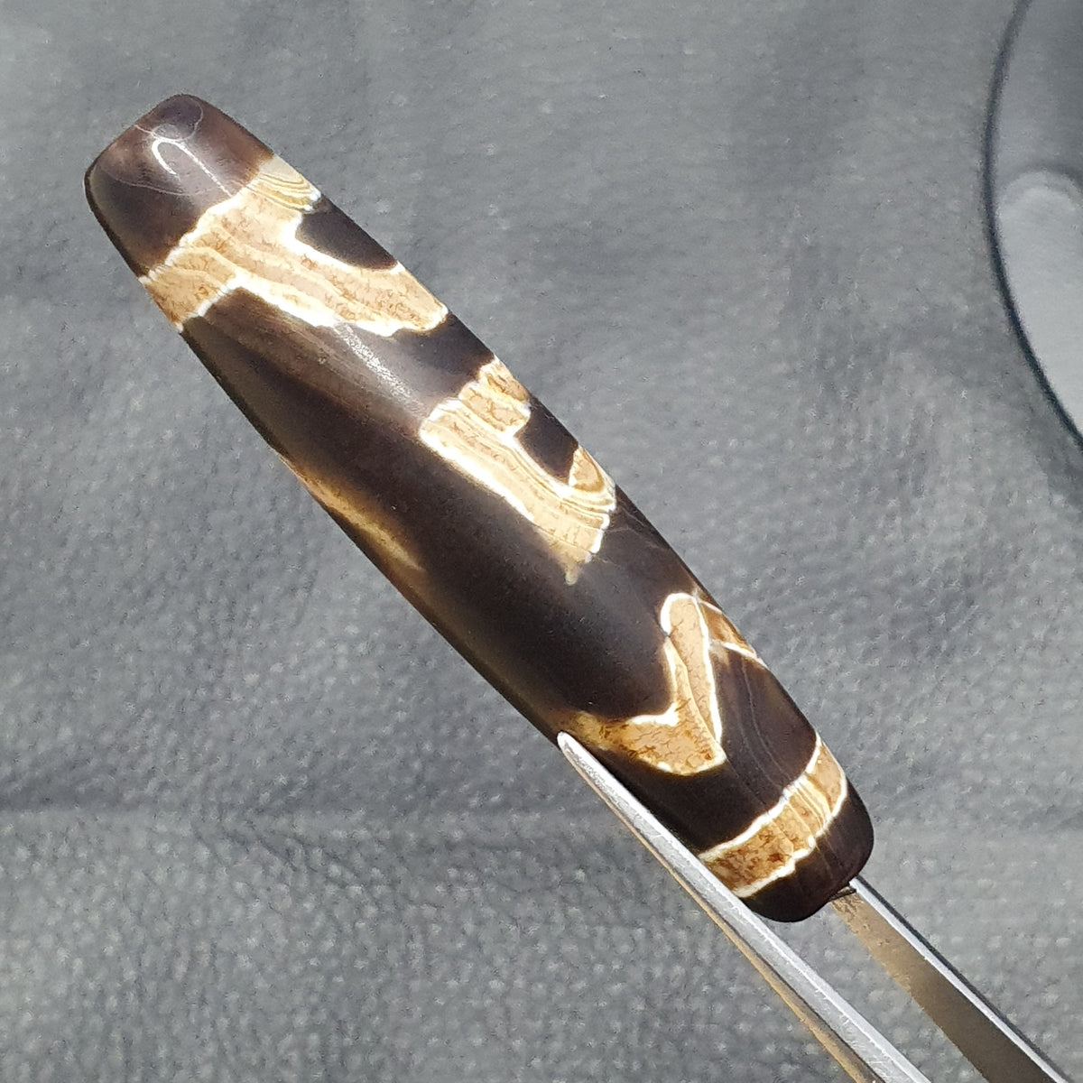 Amulette Perle Dzi en Agate Tibétaine de l'Himalaya Vintage