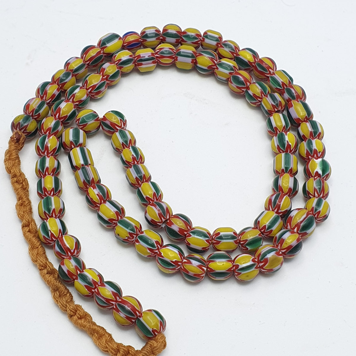 Collier en perles chevron jaunes de style vénitien vintage, 7-8 mm