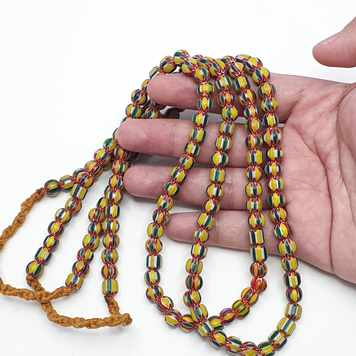 Collier en perles chevron jaunes de style vénitien vintage, 7-8 mm