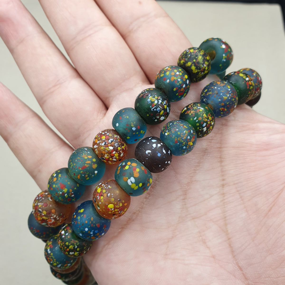 Vintage Aventurine Glass Beads Strands 13.2mm 20 inches Long
