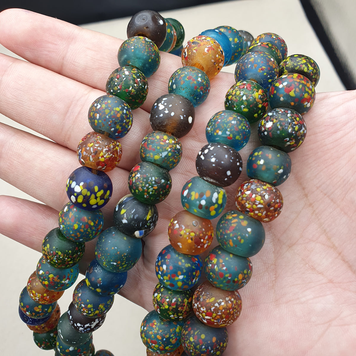 Vintage Aventurine Glass Beads Strands 13.2mm 20 inches Long