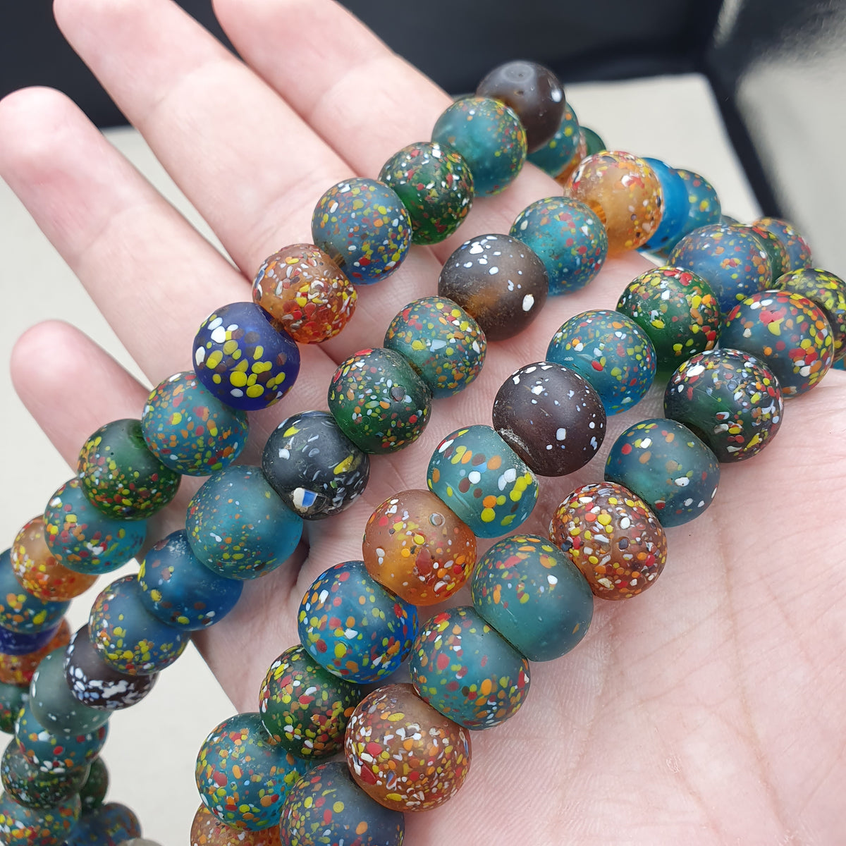 Vintage Aventurine Glass Beads Strands 13.2mm 20 inches Long