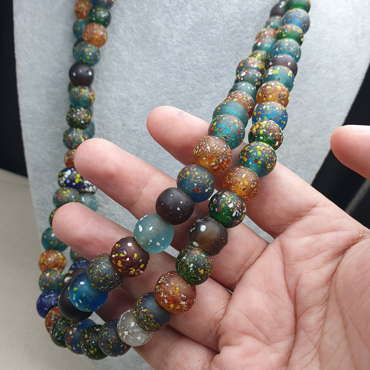 Vintage Aventurine Glass Beads Strands 13.2mm 20 inches Long