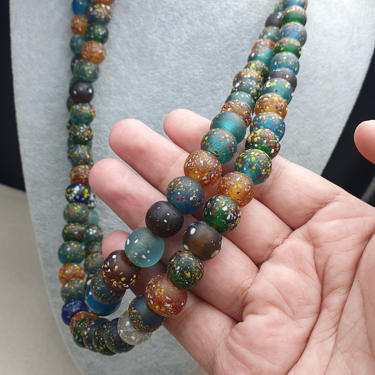 Vintage Aventurine Glass Beads Strands 13.2mm 20 inches Long