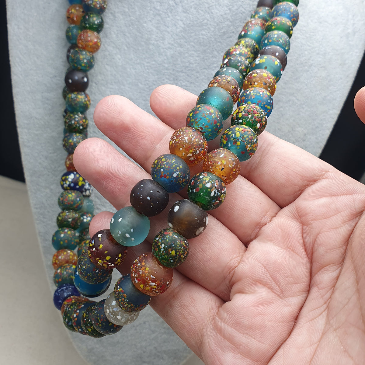 Vintage Aventurine Glass Beads Strands 13.2mm 20 inches Long