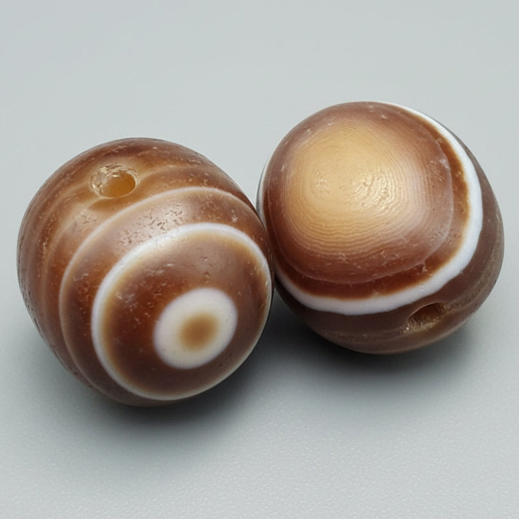 Lot de 2 perles vintage Agate œil Suliemani de l'Himalaya