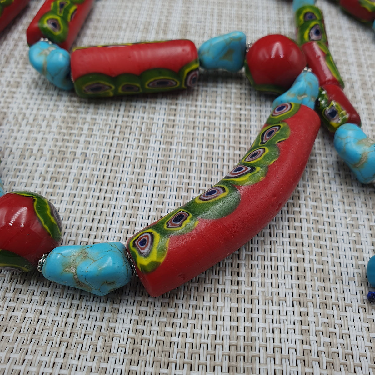 Vintage Venetian Gabri Style Glass Howlite Stone Beaded Necklace