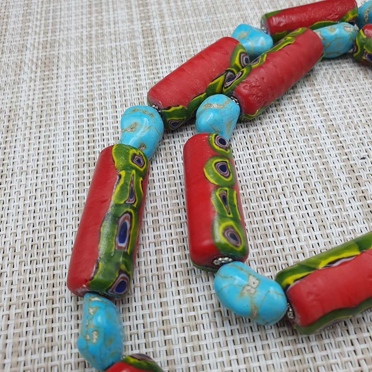 Vintage Venetian Gabri Style Glass Howlite Stone Beaded Necklace
