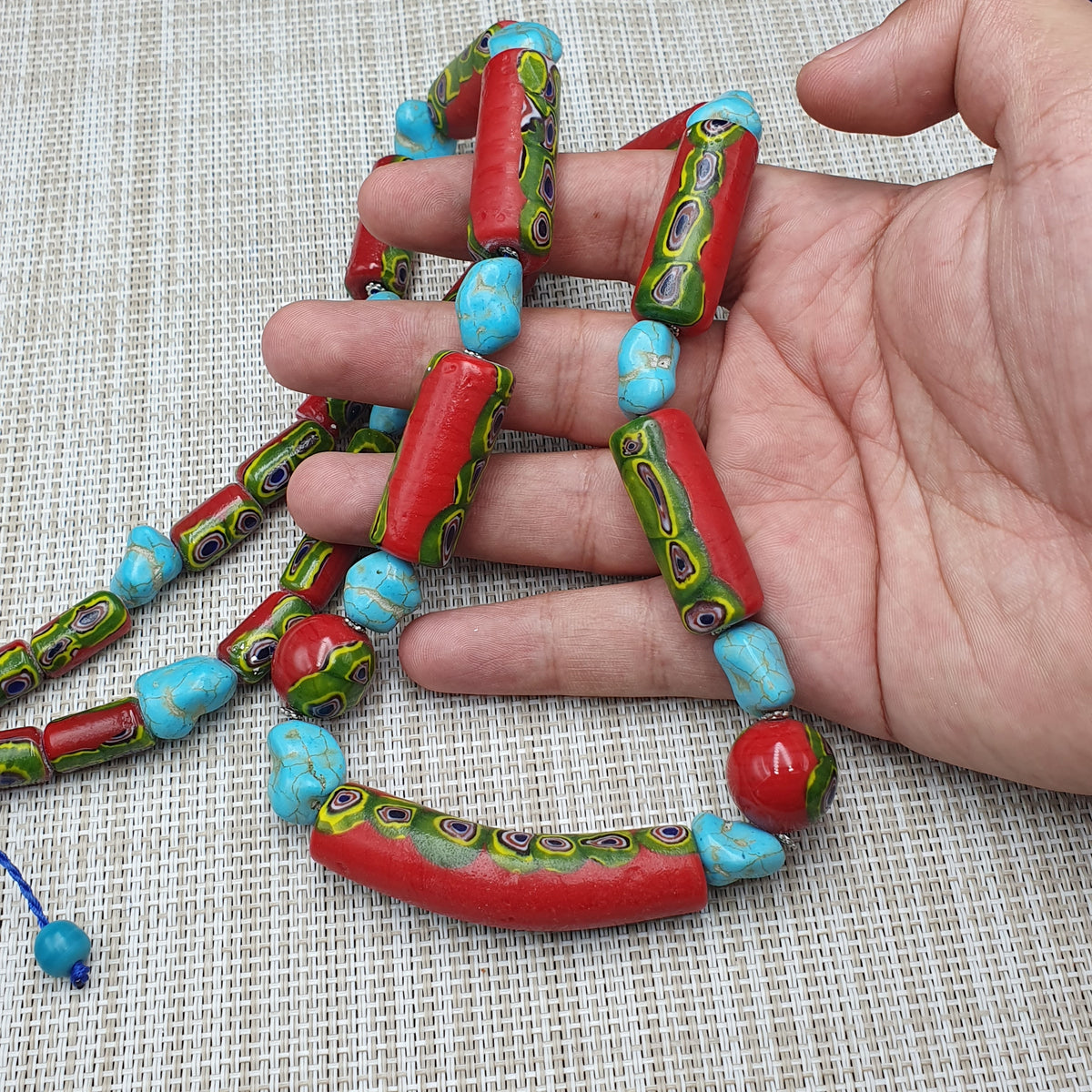 Vintage Venetian Gabri Style Glass Howlite Stone Beaded Necklace