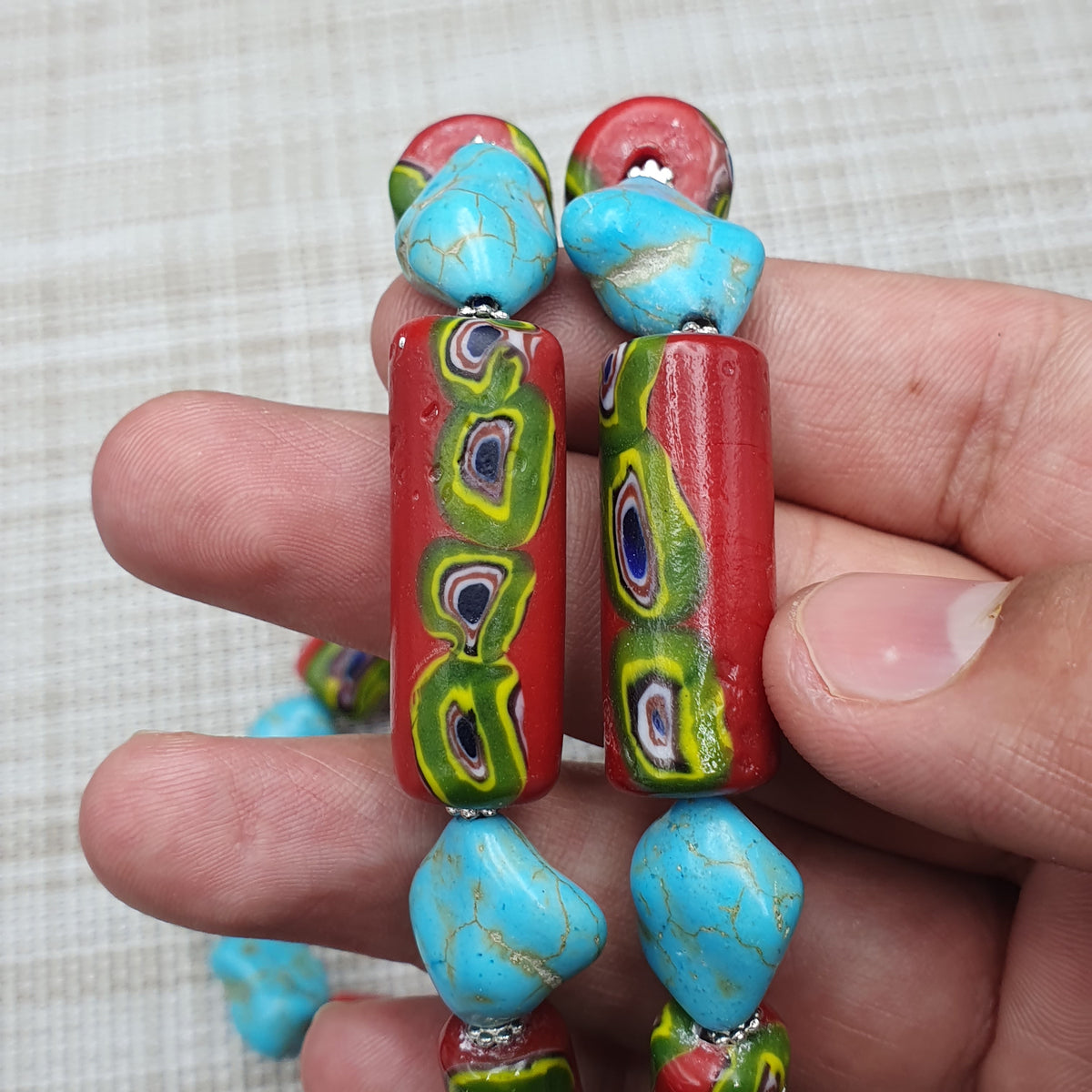 Vintage Venetian Gabri Style Glass Howlite Stone Beaded Necklace