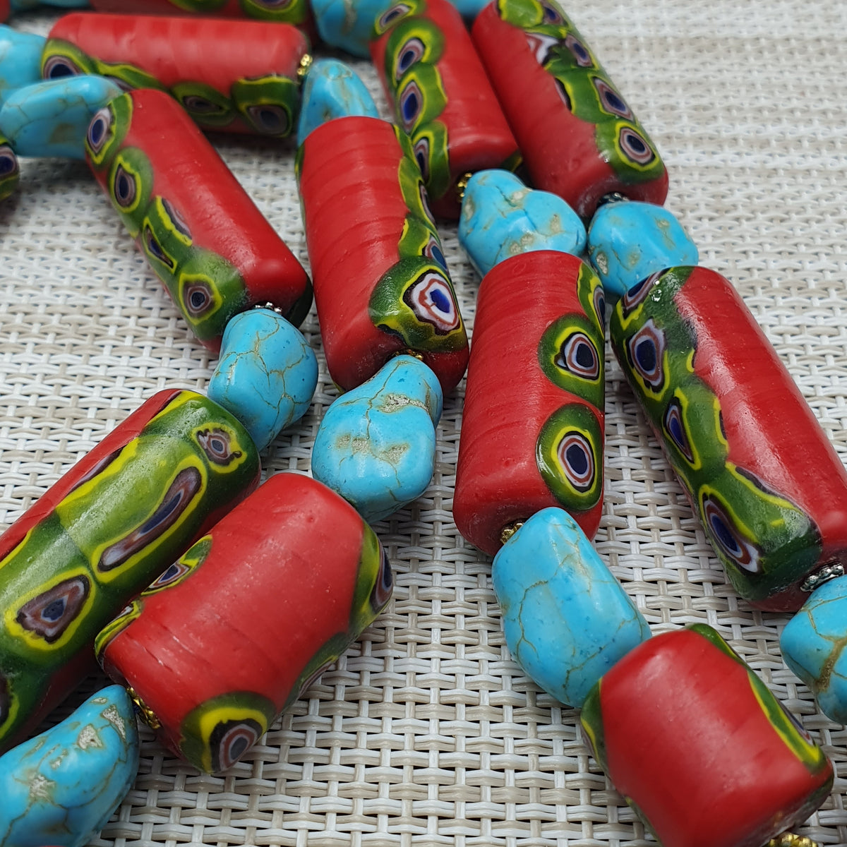 Vintage Venetian Gabri Style Glass Howlite Stone Beaded Necklace