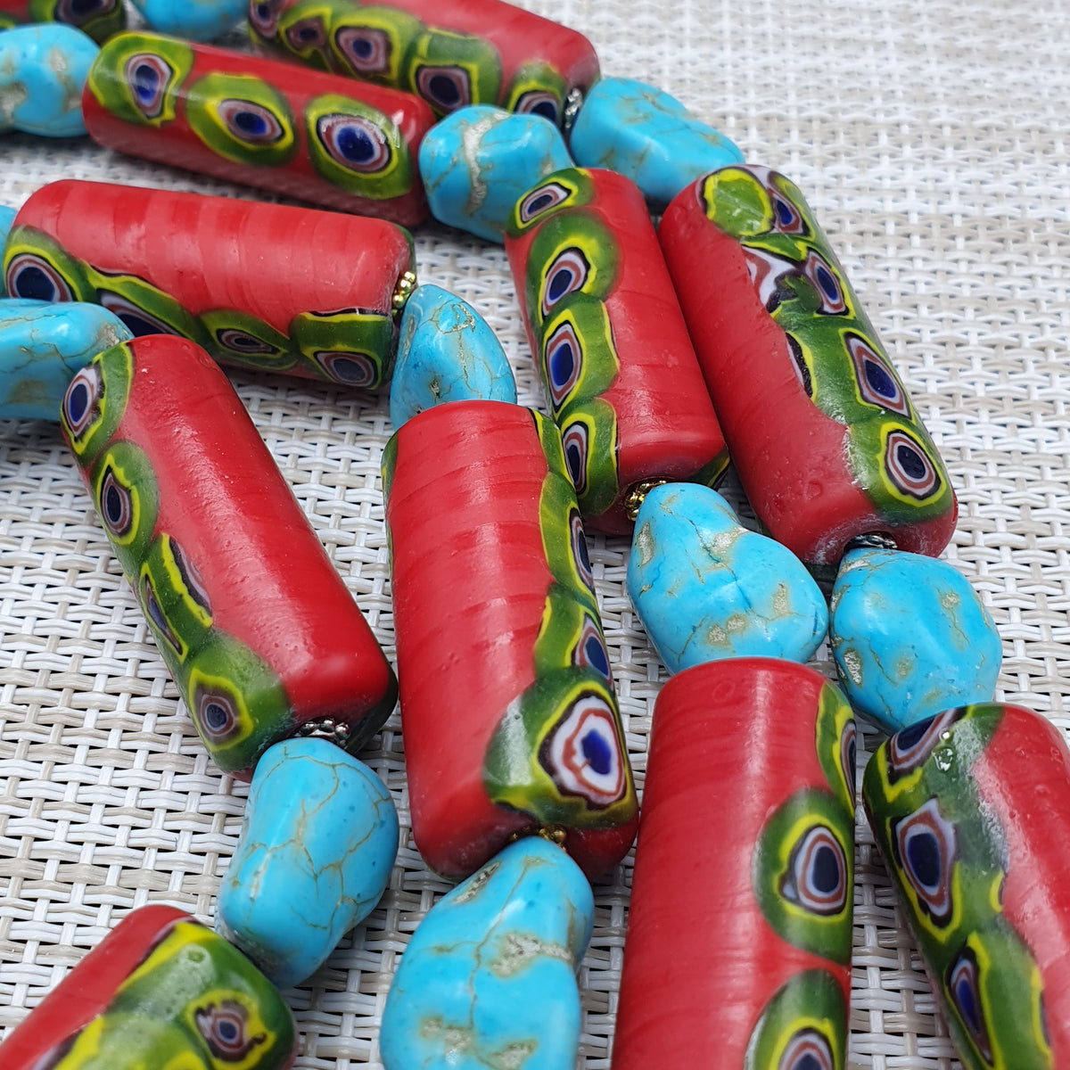 Vintage Venetian Gabri Style Glass Howlite Stone Beaded Necklace