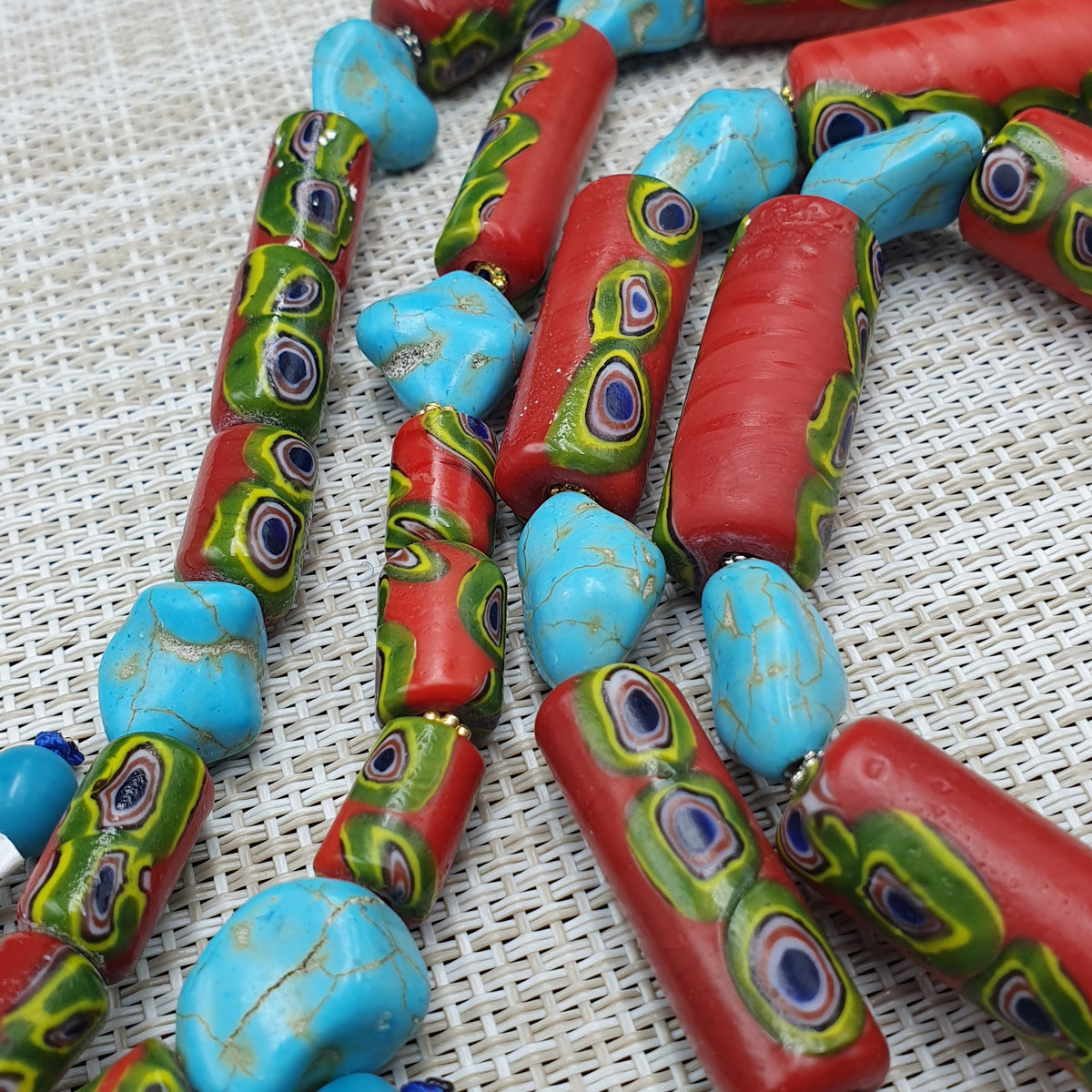Vintage Venetian Gabri Style Glass Howlite Stone Beaded Necklace