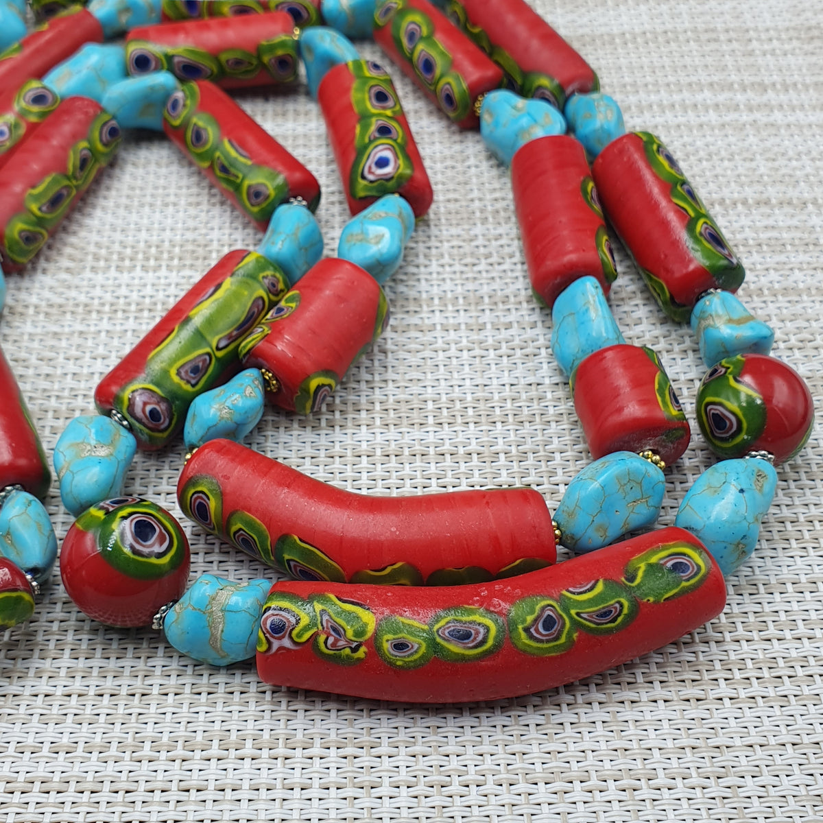 Vintage Venetian Gabri Style Glass Howlite Stone Beaded Necklace
